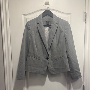 328-Ann Taylor grey pin strip single breasted blazer